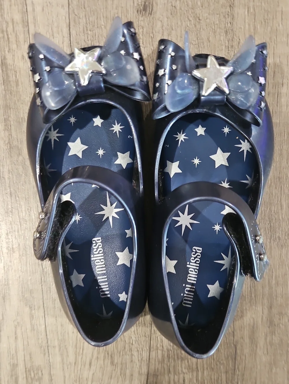 Mini Melissa Navy Star Bow Mary Jane Shoes with Silver Star Accent size 8